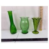 Green Glass Vases (Lot of 3)