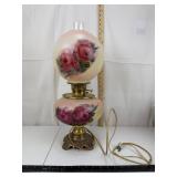 Framed Rose Glass Oil Lamp w/ Frayed Wire