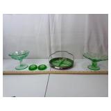 Green Glass Compotes, divided relish in Chrome fra