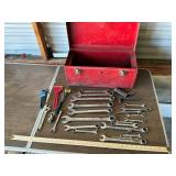 Vintage Red Metal Tool Box w/ Wrenches