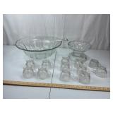 Glass Punch Bowl Set w/ Cups & Ladle