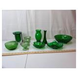 Green Glass Assorted Vase & Bowl