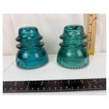 Pair of Hemingray-42 Insulators Aqua Glass