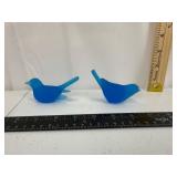 Blue Frosted Glass Birds (Pair)