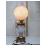 Vintage Pink Glass Table Lamp w/ Globe Shade