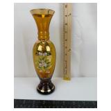Amber Art Glass Floral Vase 10in