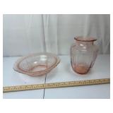 Pink Depression Glass Vase & Bowl