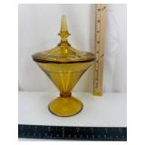 Amber Glass Pedestal Compote w/ Lid