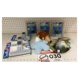 Dog shampoo, ointment leash, bag clips, toys