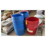 Blue barrels & red  tubs