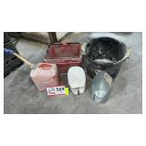 Gas can, baskets, tub, 2 scoops