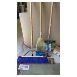 Pushbroom, warehouse broom, Weedwhacker, knife,