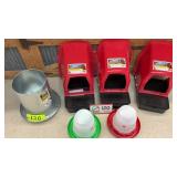 Nesting boxes, watered, feeders