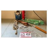 Chair webbing, rope, plastic sheeting, trowel, etc