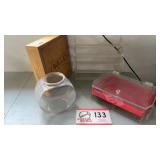 Wood wine box, fishbowl, stacker tray, tray w/ lid