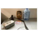 Office lamp, water bottle, Magnifier, locked box