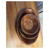 These vintage wood weave bowls, likely made of