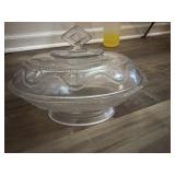 This clear glass pedestal compote is an Early