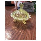 This is a vintage Northwood opalescent butter dish