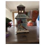 Wooden birdhouse candle holder