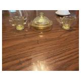 These vintage miniature yellow glass serving