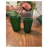 2 cups green pressed glass