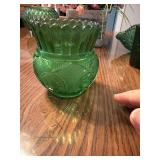 This vintage A.L.R. Co. emerald green glass vase