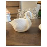 This is a vintage milk glass swan trinket dish,