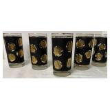 5 black & gold coin highball glasses