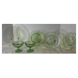 Uranium glass, 5 plates, 2 sherberts
