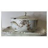Haviland yellow/brown tureen (tray, tureen, lid)