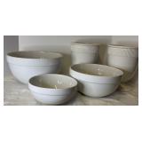 3 white mixing bowls (stacking), 2 white planters
