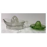 2 glass juicers - clear glass and green