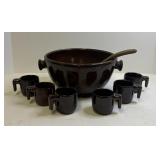 Brown Punch Bowl, 6 Cups, Ladel