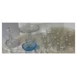 Glassware, 8 shrimp cups, cake plate,, cruet,...