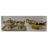 White & Gold Cream and Sugar with Tray