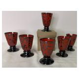 6 red glases opaque with silver overlay