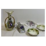 Vase with Hand Painted Violet, Aluminum Scoop...