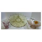 Yellow and pink depression glass