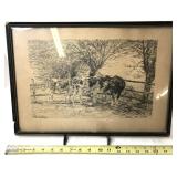 Pen and Ink Cattle in Pasture Shade Signed 1931...