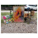 Art Lot: Two Wall Art Pieces and Metal Fish