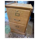 Two-Drawer Oak Filing Cabinet With Brass Handles