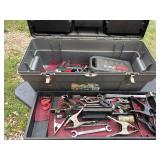 Plastic Toolbox With Hand Tools and Power Drill