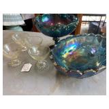 Iridescent Glass Compotes and Glass Cups Set