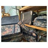 Floral Tapestry and Leather Luggage