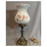 Electric Table Lamp with Floral Glass Shade