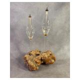 Vintage Oil Lamp with Burl Wood Base