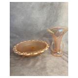Vintage Pink Depression Glass Vase and Bowl
