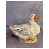 French Hand-Painted Ceramic Duck Tureen