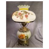 Hand-Painted Hurricane Lamp with Brass Base